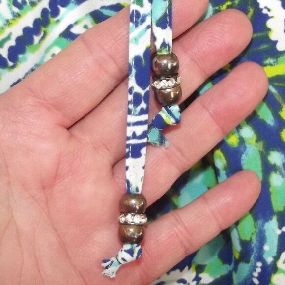 CACHE Dress, S, Blue/Green Paisley, Smocked waist, Slit Sleeve, Tie Neck/Beaded - Picture 5 of 12